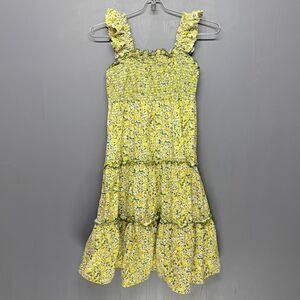 Victory Heart Girls 8 Yellow Floral Smocked Tiered Dress | 100% Cotton